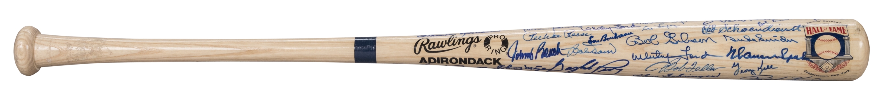 Multi-Signed Hall Of Famers Rawlings/Adirondack National Baseball Hall of Fame Bat With 50 Signatures Including Banks, Aaron, Killebrew & Musial (Beckett)